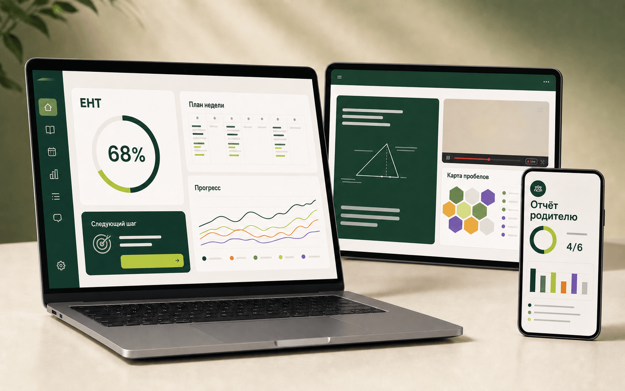 Платформа ARNA на ноутбуке, планшете педагога и телефоне родителя